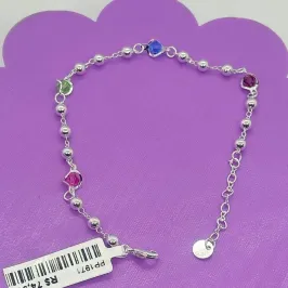 PULSEIRA ESFERAS COM PEDRAS COLORIDAS PP1971