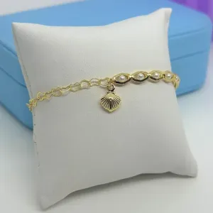 PULSEIRA CORRENTE CORAÇÃO, PÉROLAS E CONCHA PO2407