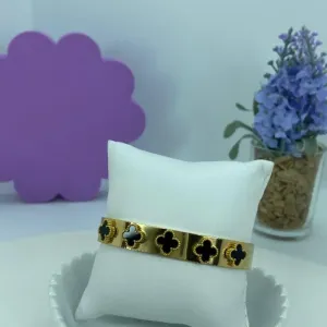 BRACELETE LUXO INSPIRAÇÃO VAN CLEEF BLACK STEEL 316L PSO2639