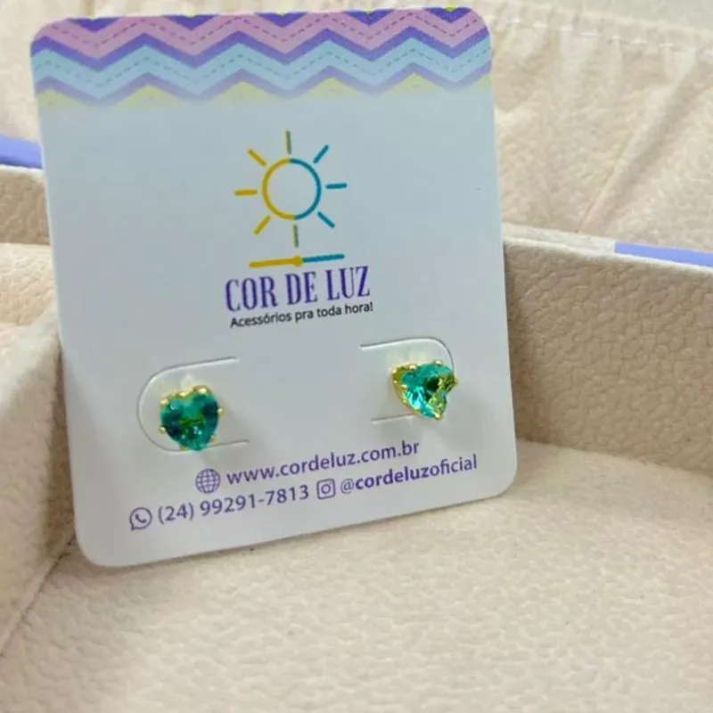 BRINCO PEDRA CORAÇÃO AQUA BO1947