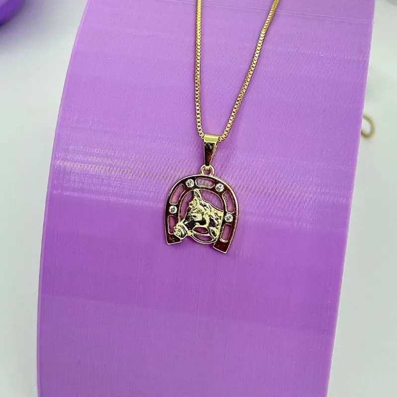 COLAR PING. CAVALO E FERRADURA CRAVEJADA CO2060