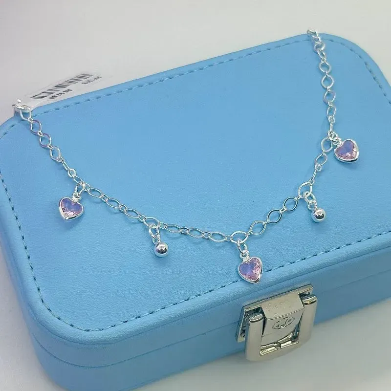 PULSEIRA COM CORAÇÃO PINK E BOLINHAS PENDURADOS PP1978