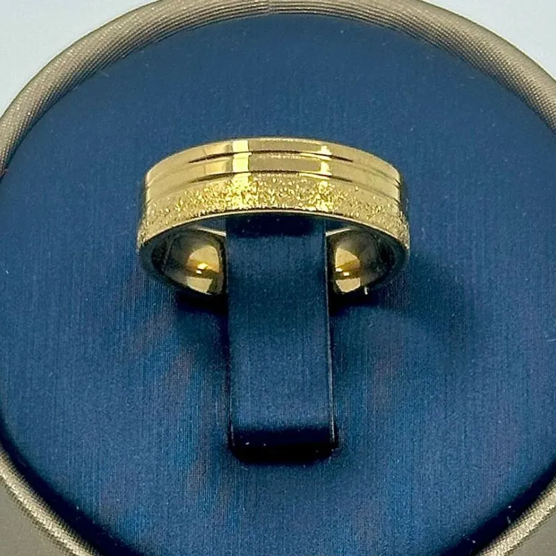 ALIANÇA QUADRADA 2 LINHAS BRILHANTES 6MM AÇO 316L AOS1905