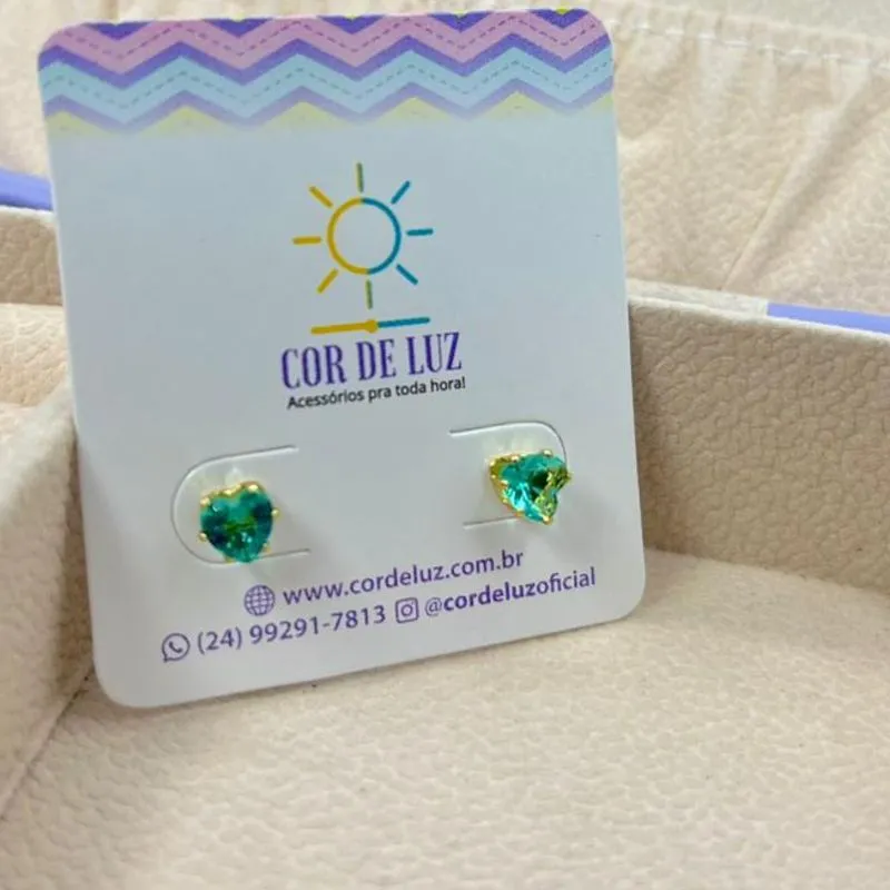 BRINCO PEDRA CORAÇÃO AQUA BO1947