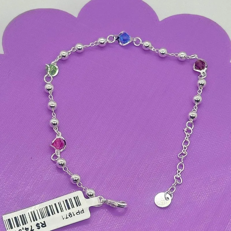 PULSEIRA ESFERAS COM PEDRAS COLORIDAS PP1971