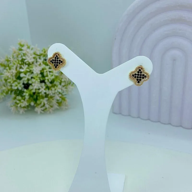 BRINCO INSPIRAÇÃO VAN CLEEF ZIRCÔNIAS PRETAS PONTILHADO BO2526