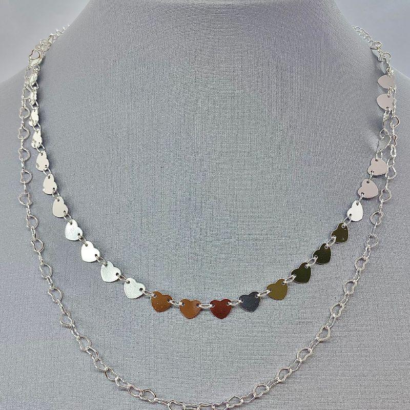 CHOKER DUPLA PLAQUINHAS CORAÇÕES CP679