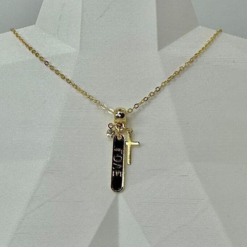 COLAR ELO CADEADO PINGENTES LOVE+CRUCIFIXO CO1490